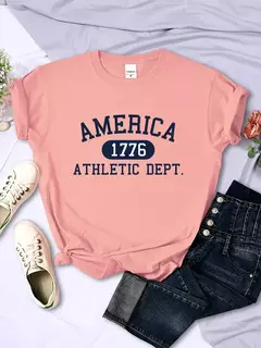 América 1776 Athletic Dept Letter T-Shirt Feminino Esporte Casual Top Colheita Cool Hip Hop T Shirt Macio Respirável T Shirt Mulheres - Wolf Magazine