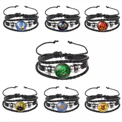 Harri potter pulseiras de couro com contas brinquedos hogwarts slytherin grifinória distintivo pomo mortos da morte 93/4 pulseira presentes brinquedos
