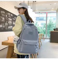 Mochila de grande capacidade para estudante, bolsa simples e versátil para menina, material poliéster unissex, decoração de boneca japonesa - loja online