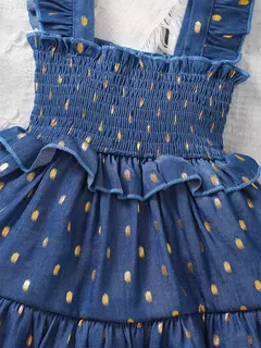 Baby Girl's Golden Dot Slip Dress, Criança Princesa Vestidos com Headband, Moda Verão, Festa, 3-24Meses Infantil, 2Pcs Set - loja online
