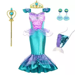 Sereia vestido de festa de aniversário verão menina sereia traje carnaval anime cosplay outfits 2-10 anos crianças fantasia disfarce vestido de baile