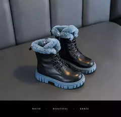 Botas de neve de pele sintética para meninas, botas grossas quentes, sola macia, antiescorregadia, estilo coreano, moda inverno, 6 a 18 anos - loja online