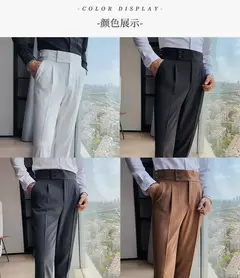Homens estilo britânico ternos calças novo masculino sólido calças de cintura alta alta qualidade formal magro ajuste negócio casual terno calças na internet