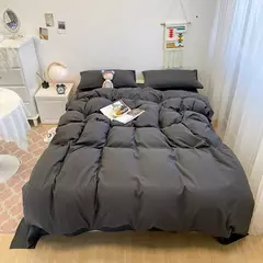 Soft lavado algodão roupa de cama Set, Duvet Cover, fronha e lençol, Home Bedclothes, cama preta