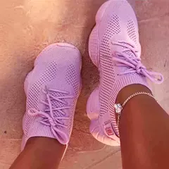 Tênis respiráveis para mulheres, Formadores de tecido de malha, Calçado feminino com renda, Sapatos confortáveis, Nova moda, 2024 - loja online