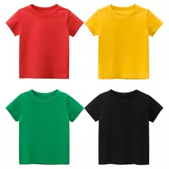 Imagem do T-shirt de algodão liso para crianças, tops para crianças, meninos e meninas, bebê criança, garotada roupas em branco sólido, branco e preto, crianças manga curta tees, 1 a 8 anos, verão respirável uniformes escolares