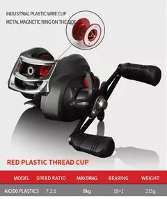 Carretel de arremesso BILLINGS série AK, relação de engrenagem 7.2:1 18 + 1BB, arrasto máximo de 18LB, carretel raso, para água salgada de água doce - loja online