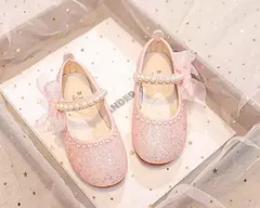 Imagem do Mary Janes antiderrapante para meninas, arco lateral, pérolas, sapatos elegantes de princesa, sapatos chiques para crianças, festa, shows de casamento, moda infantil, 2024