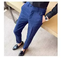 Calça xadrez listrada masculina, calça justa, social, de negócios, casamento, noivo, nova moda, alta qualidade, 2024 na internet