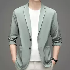 Jaqueta leve masculina, blazer fino, anti-rugas, fino, lapela sólida, casual, respirável, moda verão