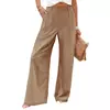 Calça larga de linho de algodão feminina, comprimento total, casual, monocromática, solta, cintura alta, reto, botão, verão