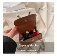 Mini bolsa de ombro monocromática para mulheres, design de arco, couro PU, aba, bolsas crossbody, bolsa de corrente, bolsas femininas, moda, 2024