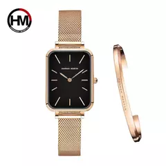 Relógio de aço inoxidável retangular para senhoras, estilo simples nórdico, quartzo japonês, moda movimento, malha, pulseira prateada, cinto, ultrafino - comprar online