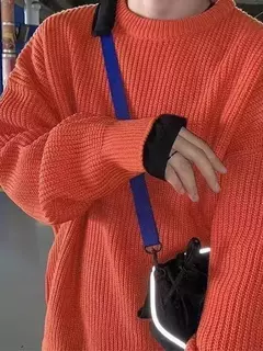 Pulôver de gola redonda de cor sólida masculino, suéter de malha casual, maca