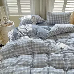 Conjunto de edredão reticulado com lençol e fronhas, roupa de cama quente, grade, completa, queen size, sem enchimento, novo, 2022, duplo - loja online