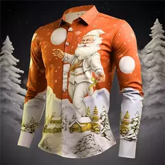 Camisa Masculina Manga Longa de Natal, Estampada em 3D, Papai Noel, Festival, Festa, Roupa Casual, Venda Quente na internet