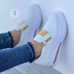 Imagem do Tênis casuais estampados m para mulheres, sapatos vulcanizados, plataforma com zíper lateral, tamanho positivo, calçados femininos