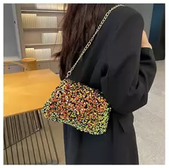Lantejoulas crossbody saco de corrente simples ins cor sólida lantejoulas bolsa de ombro axilas bolsa de telefone noite sacos de embreagem bolsa - loja online