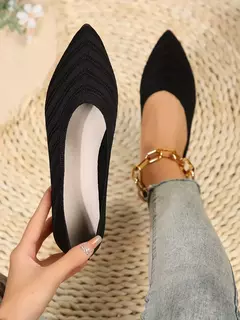 Imagem do Sapatos baixos de dedo apontado para mulheres, Cor sólida, Sapatos de malha, Mocassins casuais, Sapatilhas respiráveis