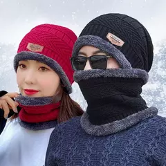 Chapéu coral de veludo masculino e feminino, boné de malha, protetor de pescoço, cachecol, cachecol, exterior, equitação, quente, espessamento mais, inverno - loja online