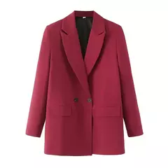 TRAF-Blazer de trespassado feminino, gola entalhada, manga comprida, chique, senhora do escritório, casaco vintage, casacos femininos, tops elegantes, moda na internet