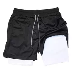 Imagem do Calções masculinos de dupla camada para ginástica, secagem rápida, esportes, treino, jogging, deck duplo, 2 em 1, verão