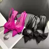 Slingbacks com nó borboleta para mulheres, salto fino, dedo apontado, salto alto para senhoras, sapatos de vestido sexy, novo, verão, 2024