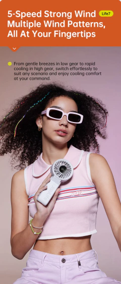 Imagem do Ventilador portátil JISULIFE com display LED, 5 velocidades, 5000mAh,150 ° Dobado, ventilador pessoal multifuncional de mão/mesa/pescoço 3 em 1