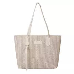Sacola tecida estilo minimalista para mulheres, grande capacidade, bolsa de praia casual, tecido grama, bolsa de ombro, verão, 1 pc na internet