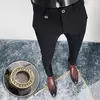 Calça reta de cintura alta britânica masculina, calça social, calça formal masculina italiana, calça de tornozelo, 2023