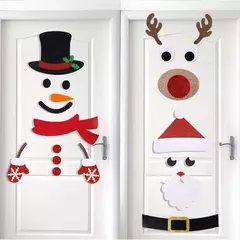 Natal porta e janela adesivos feltro, boneco de neve dos desenhos animados, Papai Noel, alces, adesivo de parede para o inverno, decoração do Natal, Natal, ano novo