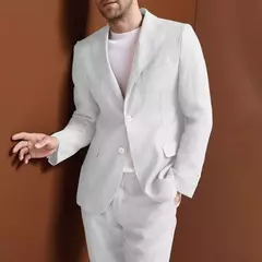 Fato elegante de casamento completo masculino, conjunto de roupa de linho masculino, trajes masculinos, formal e clássico, 2 peças na internet