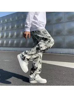 Imagem do Calça jeans de perna larga larga estilo coreano masculina, calça esfregando, rua alta, hip hop, estampada, moda primavera, 2021