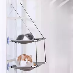 Rede para gatos, janela, cama, gatinho, assento ensolarado, montagem suspensa, sofá para gatos, túneis de dois andares, ventosa, parede, suspensão para animais de estimação - Wolf Magazine