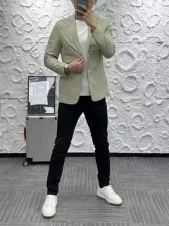 Casaco slim fit de manga comprida masculino, botão de lapela, casual de negócios, fino, simples, cor sólida, moda, primavera, verão, novo, 2024 na internet