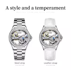 OLEVS Relógio Mecânico Automático para Mulheres, Relógio Transparente, Big Dial Design, Bracelet Set, Presente de Luxo, 40mm, 6699