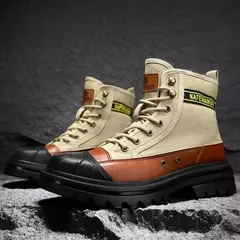 Botas de lona anticolisão masculinas, botas masculinas ao ar livre, sapatos militares, biqueira, algodão, nova moda, inverno, 2023