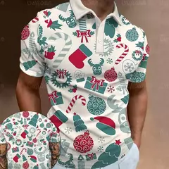 3D Natal Imprimir Polo T-shirts para homens, camisas soltas de grandes dimensões, Street Designer, mangas curtas, roupas simples, alta qualidade