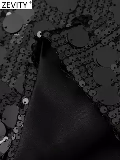 Mini saia de veludo com lantejoulas Zevity feminina, zíper lateral chique feminino, saias lápis, bainha Shinning, nova moda, QUN255 - loja online