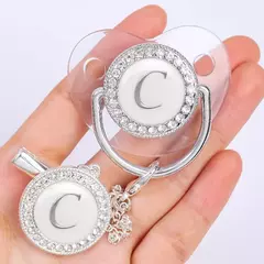Imagem do Clipe de chupeta personalizado bebê titular chupetas de luxo recém-nascido prata Bling mordedor de silicone transparente infantil livre de BPA