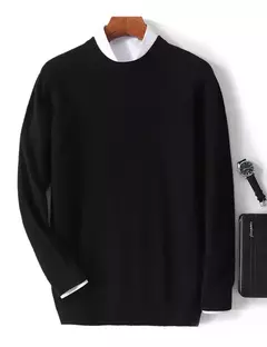 Suéter de manga comprida com o pescoço, 100% lã merino, top solto quente, cor sólida, clássico, pulôver de malha, outono inverno - loja online