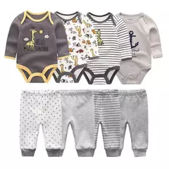 Conjunto de calças e bodysuits de algodão de manga comprida para meninos e meninas, roupas unissex para primavera e outono, 8 peças por lote - comprar online