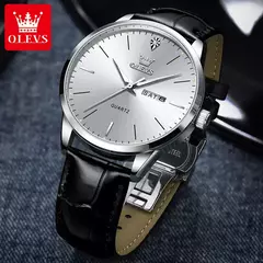 OLEVS-Relógio Quartz de Couro Masculino, Marca do Negócio, Tendência, Semana, Calendário, Luminoso, Impermeável, Moda, Original, Mostrador de 43mm - Wolf Magazine