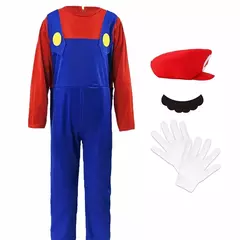 Jogo encanador bros cosplay trajes engraçados halloween carnaval roupas para homens mulheres fantasia macacão com chapéu luvas de bigode - comprar online