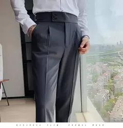 Homens estilo britânico ternos calças novo masculino sólido calças de cintura alta alta qualidade formal magro ajuste negócio casual terno calças