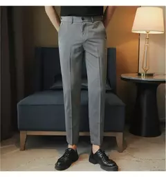 Calça casual slim-fit masculina, fato formal, monocromático, cintura ajustável, festa social, moda empresarial, novo, outono, 2022, 38-28 - loja online