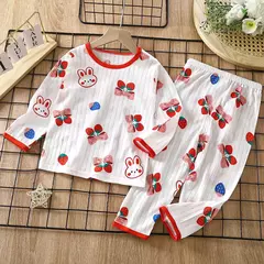 Imagem do Conjunto de pijamas de manga comprida infantil, Seção fina, Roupa de bebê, Roupa doméstica, Meninos, Meninas, Crianças, Verão, Novo, 2022
