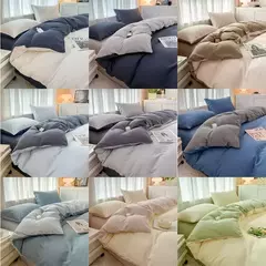 Conjunto de cama de tecido com escova de cor sólida, 2 lados, 4 peças, capa de edredom, fronha, lençol, colcha, único, queen, king size - comprar online