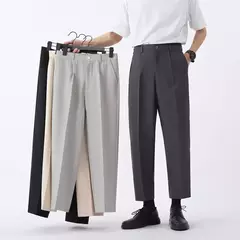 Calça masculina de seda fria fluida, calça masculina de negócios para verão, esfriamento folgado, alfaiataria social, 9 calças recortadas, verão - Wolf Magazine