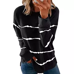 Túnica casual listrada de manga comprida com gola O para mulheres, camisa de algodão solta, tops e blusas, plus size, roupas femininas, primavera, 2023 na internet